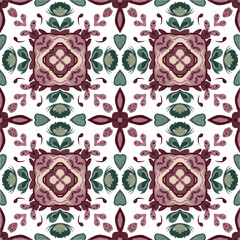 Watercolor decorative ornament on isolated background. Symmetric seamless batik floral mandala tribal ethnic pattern for fabric textile card wrapping print wallpaper