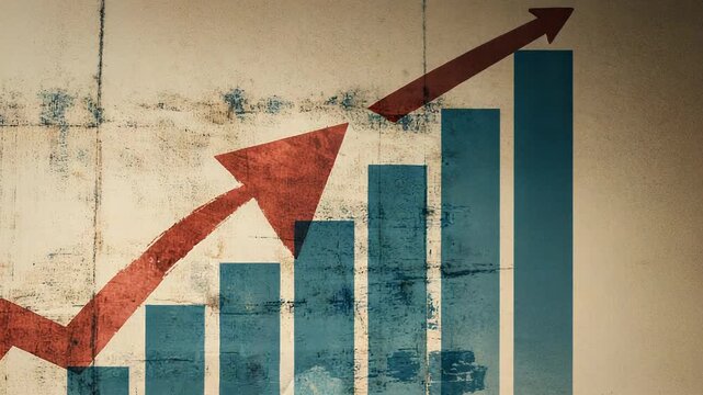 Growing bars chart with upward arrow trend on grunge background