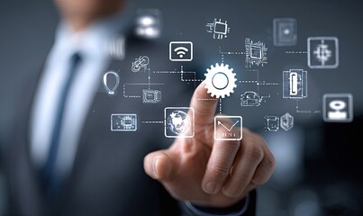 Businessman interacting with a digital network