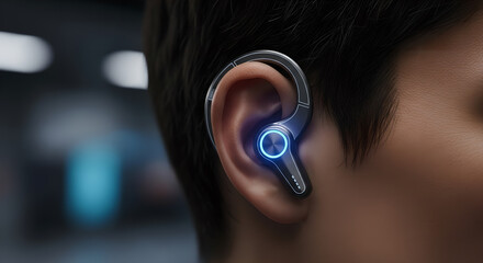 Sleek futuristic wireless earbud design showcasing modern audio technology with a vibrant blue