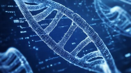 Futuristic dna strands glowing on blue background with data flowing - Powered by Adobe