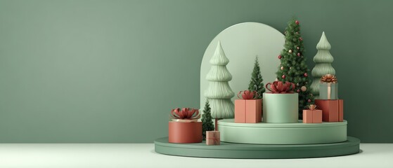 Minimalist Christmas scene with gifts and trees