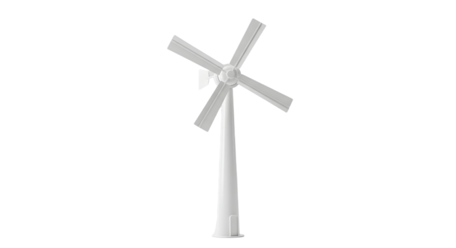 FARMING - White windmill with spinning blades isolated on white background, renewable energy concept, perfect for environmental and sustainability projects