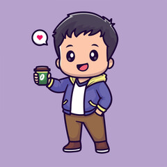 An illustration of a cartoon man holding a coffee cup with a heart symbol above his head