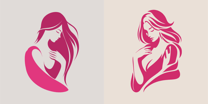 Two artistic representations of women with long, flowing hair feature graceful poses. One silhouette presents a softer style, while the other showcases a bolder design.