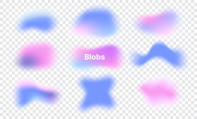 Gradient Blob Shapes. Soft transparent elements in pink, purple, and blue pastel colors.