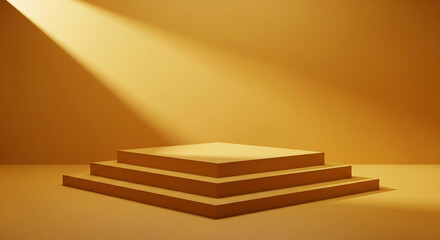Golden tiered platform bathed in warm light ideal for product showcase and presentation design