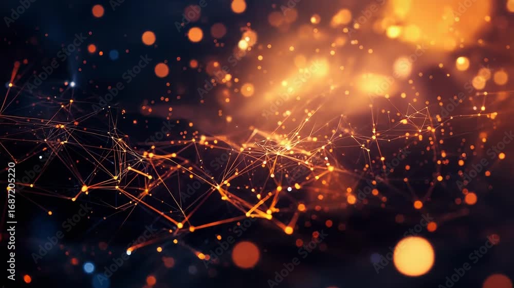 Aufkleber abstract network connecting data points with futuristic orange glow