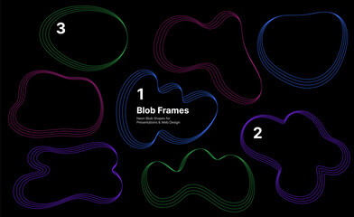 Blob shape neon frames. Vector clipart. 