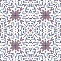 Watercolor decorative ornament on isolated background. Symmetric seamless batik floral mandala tribal ethnic pattern for fabric textile card wrapping print wallpaper