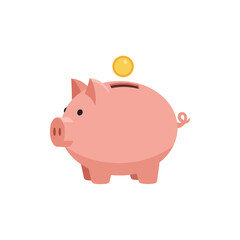 Pink Piggy Bank with Gold Coin Illustration
