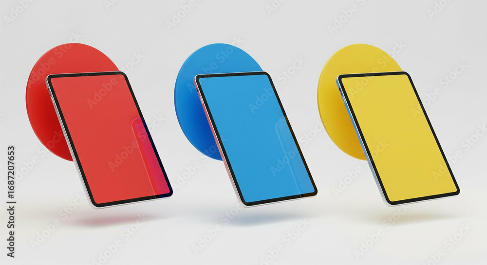 Aufkleber vivid tablets floating in minimalist design ideal for digital solutions and technologies