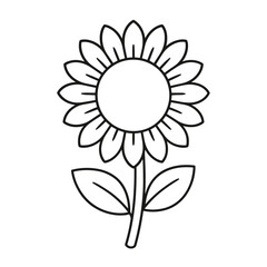 Outline of a sunflower with leaves on a white background  for coloring