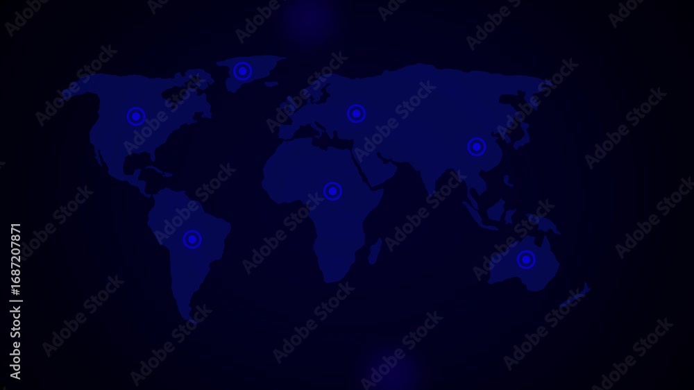 Poster world map showing countries connected by global network with data transmission and digital economy c