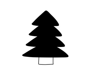 黒いシルエットで描かれたシンプルなクリスマスツリーのイラスト｜クリスマス,ツリー,シルエット,冬,飾り,モノクロ,デザイン