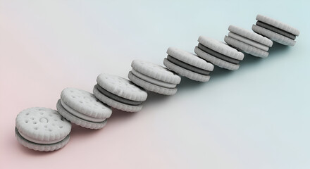 Monochromatic Cookie Cadence: A Row of Identical Treats Against a Gradient Backdrop