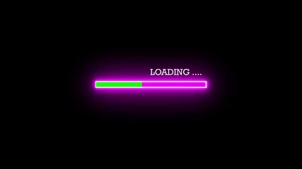 glowing neon pink and green color loading bar icon animation uploading and downloading updating sign symbol on black background	 - Powered by Adobe