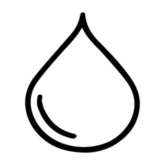 A black and white drawing of a water droplet. The droplet is outlined in white and has a shiny, reflective surface. Concept of purity and freshness, as water is often associated with these qualities