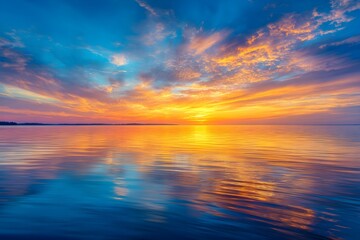 Fototapeta premium Dawn’s shimmering rays over tranquil sky & mirror-water — ethereal, high-emotion visual for luxury travel, wellness, meditation, and premium lifestyle branding.