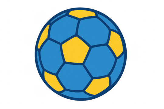 Blue and yellow soccer ball illustration on transparent background