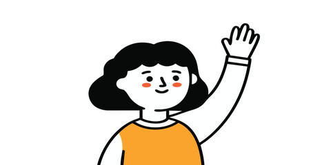 Fototapeta premium An adorable animated character waves a friendly greeting, designed with a cheerful and welcoming aesthetic, ideal for illustrating concepts of inclusivity, interaction, and open communication.
