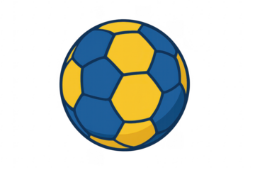 Blue and yellow soccer ball rotating on transparent background
