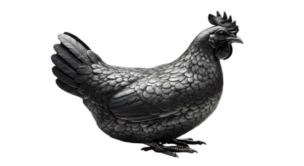 FARMING - Black chicken isolated on white background with detailed feathers and realistic texture, perfect for farm or animal themed projects