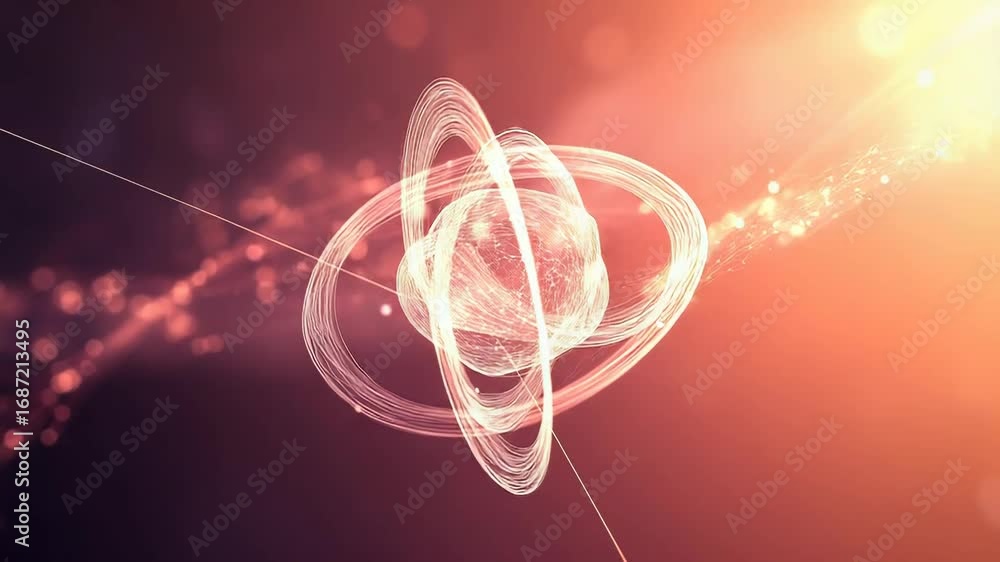 Aufkleber abstract atom structure rotating with light trails and bokeh effect