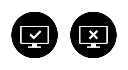 Fototapeta premium Computer monitor with check mark and cross icon. System validation and error notification symbol in black circle