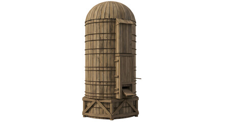 FARMING - 3D render of a wooden grain silo isolated on white background, perfect for agricultural or farming projects