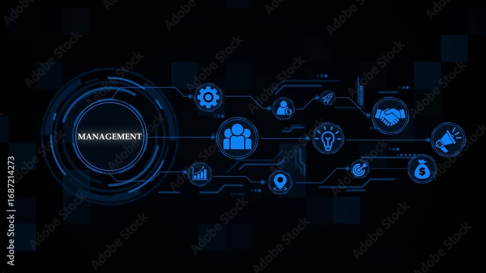 Poster management concept. business technology virtual screen background. performance metrics, and business