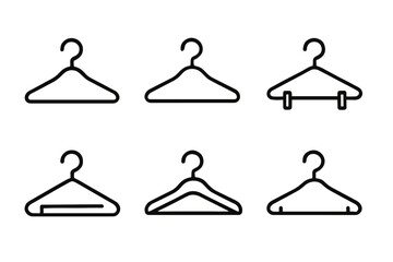 Various types of clothing hangers in simple black line style
