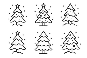 Obraz premium Minimalist christmas tree line art collection with snowflakes