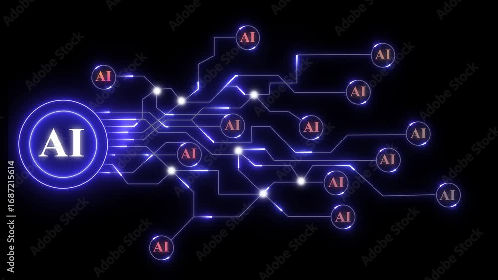 Poster ai with purple glowing lines showing digital network.futuristic tech concept with data and innovatio