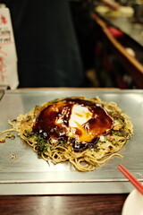 Okonomiyaki served in a restaurant