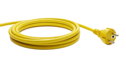 Yellow electric power cable isolated on transparent background