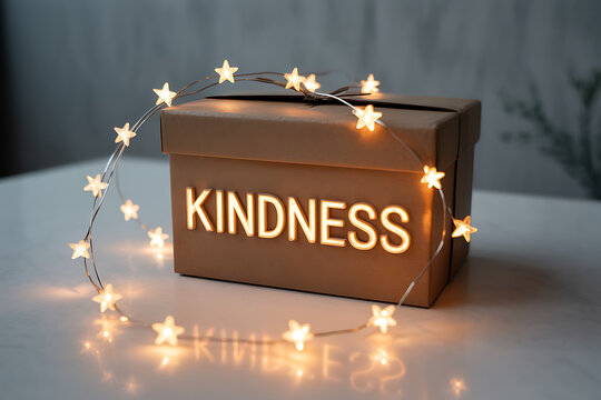 Spread kindness with this gift box wrapped in star lights, perfect for promoting positivity, thoughtful gifts, or inspiring acts of charity and generous giving