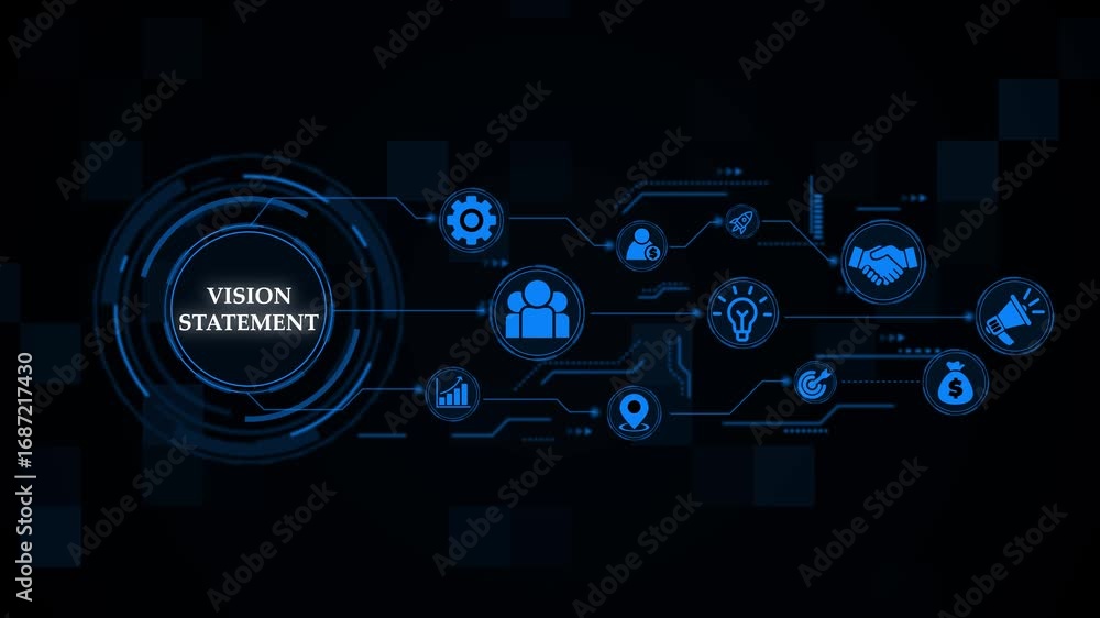 Poster abstract conceptual depiction of vision statement and teamwork in a digital environment, business, i