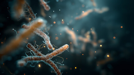 Mycobacterium tuberculosis, generative ai illustration. Bacterium responsible for tuberculosis infection in humans, showing characteristic rod-shaped morphology