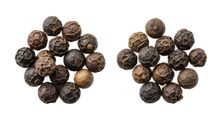 Heap of black peppercorn isolated on transparent background for seasoning concept