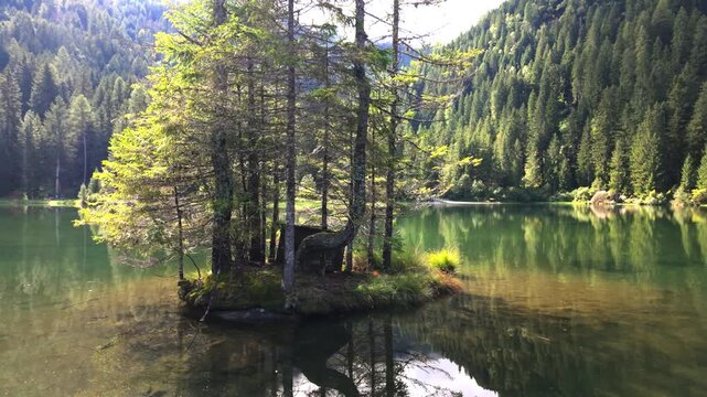 Caprioli lake panorama in Val di Sole, Trentino, Italy.