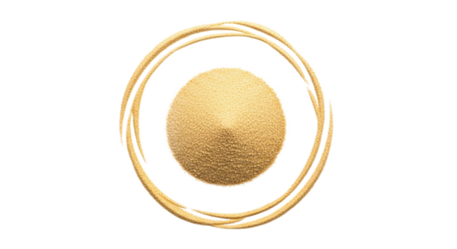 Pile of dry yeast with golden circle isolated on transparent background