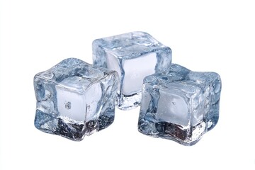 Three ice cubes against a white background