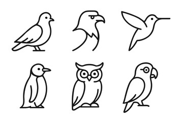 Fototapeta premium Outline illustrations of diverse bird species in minimalist style