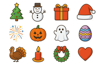Fototapeta premium Festive icons: christmas, halloween, easter, and thanksgiving symbols