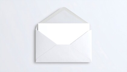Open white envelope with blank white card inside