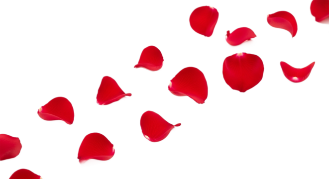 Red rose petals isolated on transparent background, a symbol of love and romance