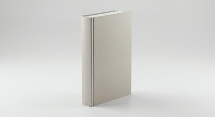 Naklejka premium Minimalist book stands upright casting soft shadow on a clean white surface