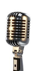 Classic chrome microphone isolated on a transparent background for studio recording