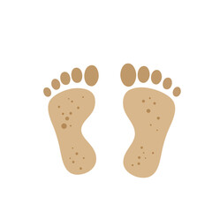 Simple graphic illustration of two sandy human footprints.